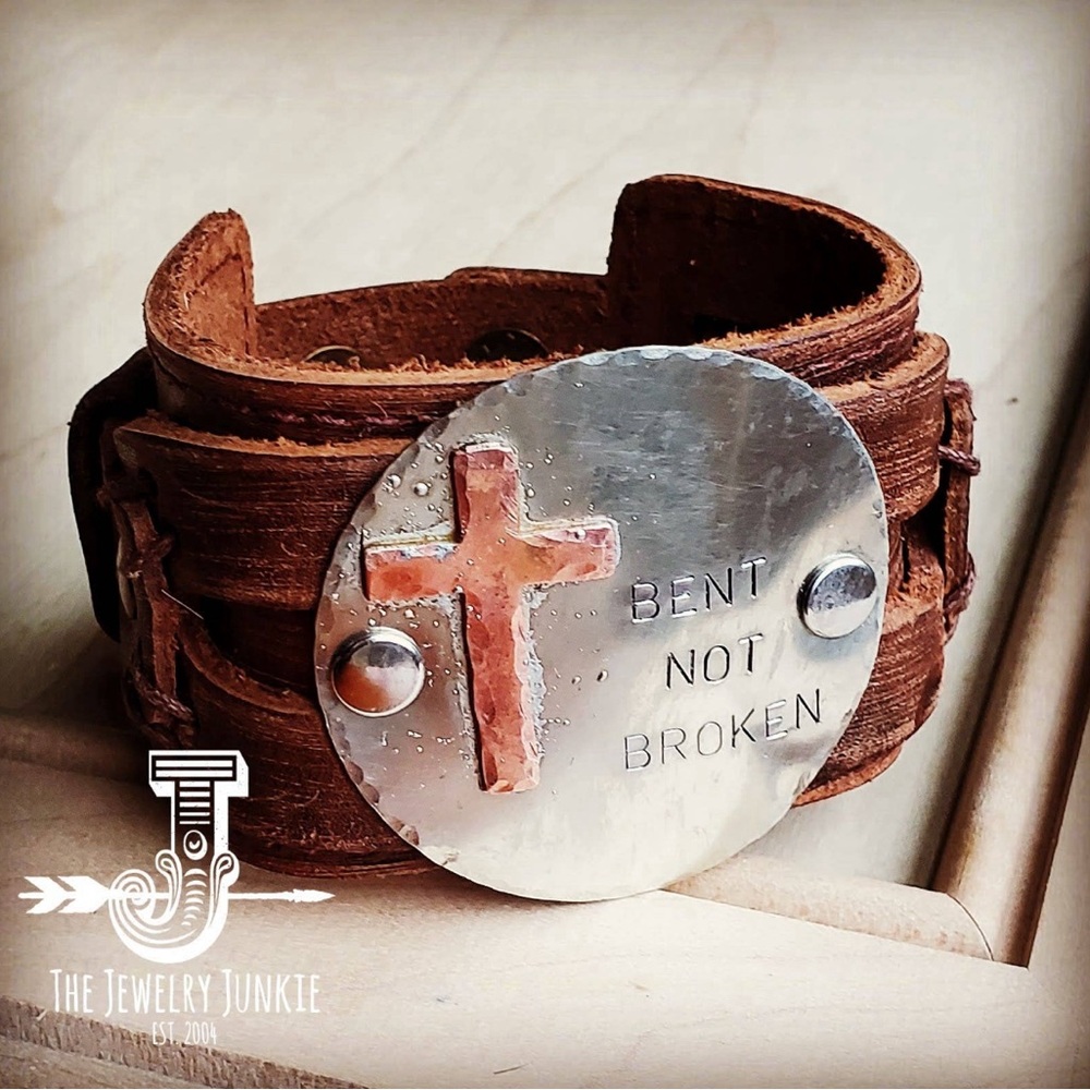 Bent Not Broken Distressed Leather Cuff Bracelet